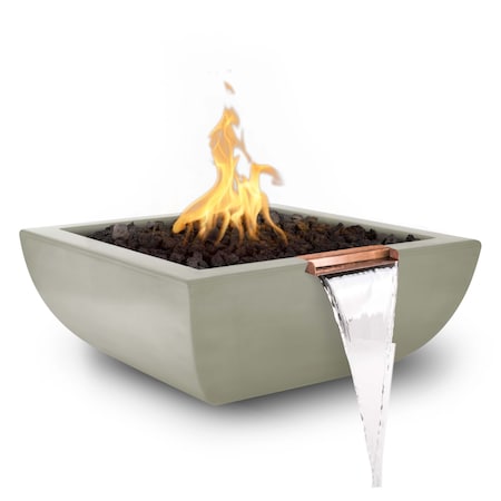 The Outdoor Plus 30 Square Avalon Fire & Water Bowl - GFRC Concrete - Ash - Match Lit - Natural Gas OPT-AVLFW30-ASH-NG